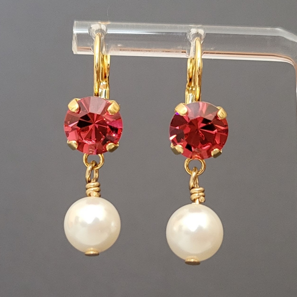 Austrian Crystal and Pearl Earrings in Gold